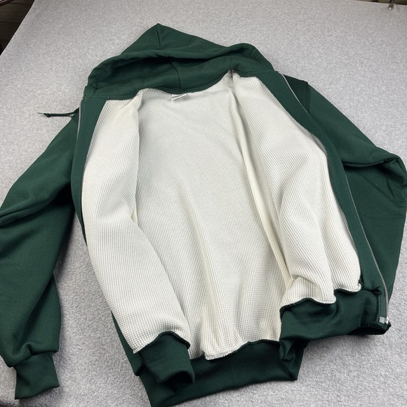 Vintage 90s Pluma Hoodie Mens XL Waffle Thermal Lined Full Zip Sweatshirt Green - Picture 3 of 8
